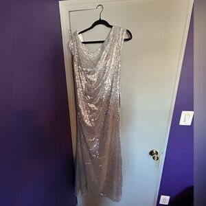 Long bridesmaid silver sequin dress